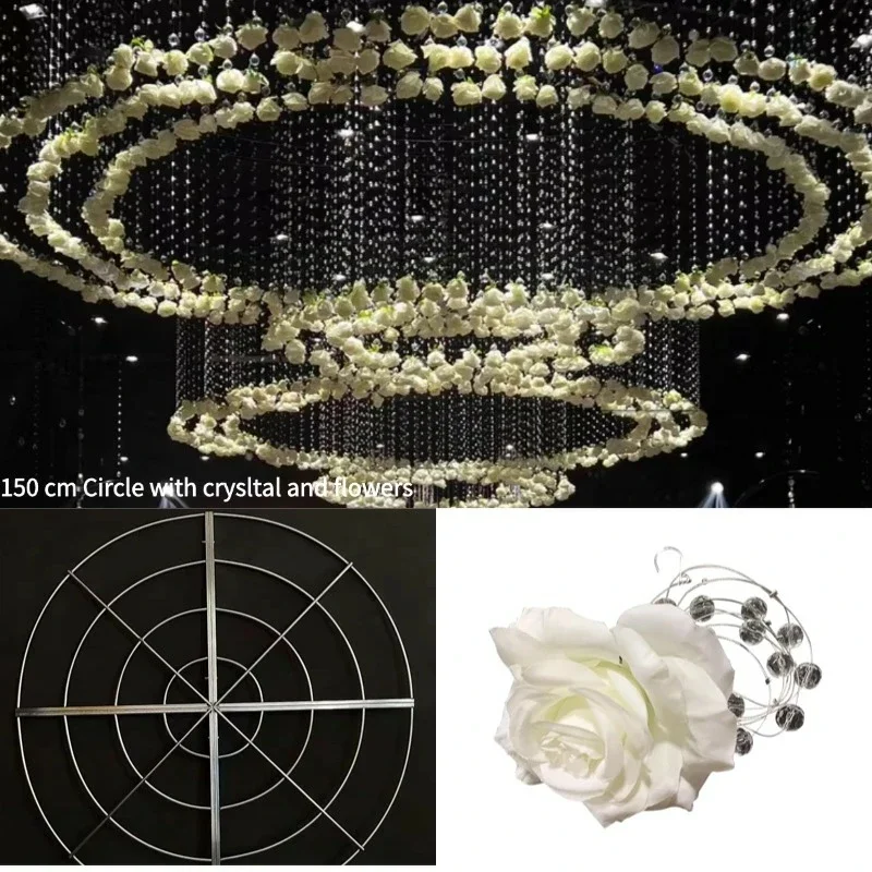 New Arrival Crystal Bead Flower Hoop Rings Pendant Chain Wedding Ceiling Hanging Decoration Luxury Floral Head Party Stage Decor view 2