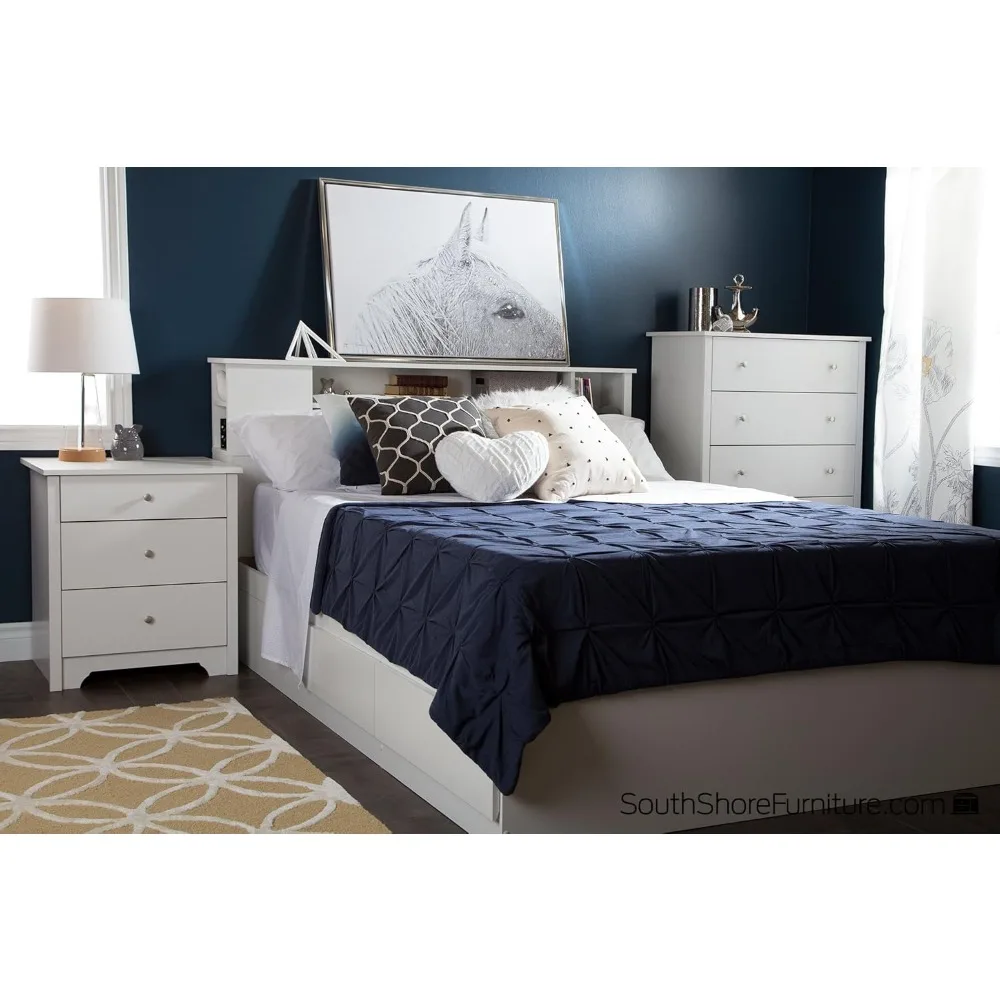 Nightstand with 2 Drawers and Charging Station, Pure White