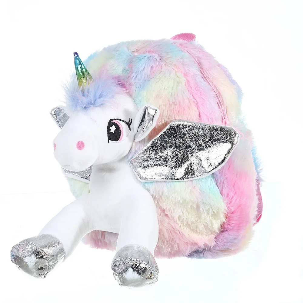 1 Pc Children\'S Girl Cute Colorful Plush Cartoon Unicorn Backpack Casual Backpack, Suitable For School,Travel,Holiday Gifts