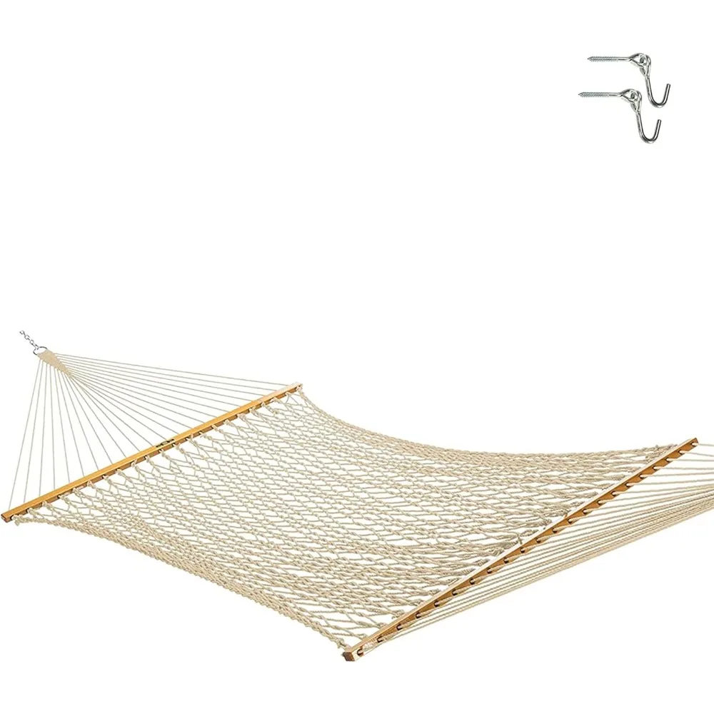 

13DCOT Large Oatmeal DURACORD Rope Hammock with Free Extension Chains & Tree Hooks, HANDCRAFTED in The USA