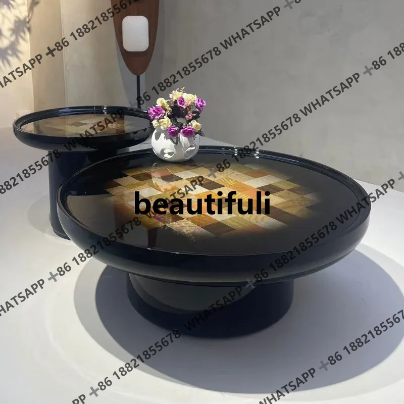 

Italian minimalist creative round coffee table coffee table household light luxury negotiation table