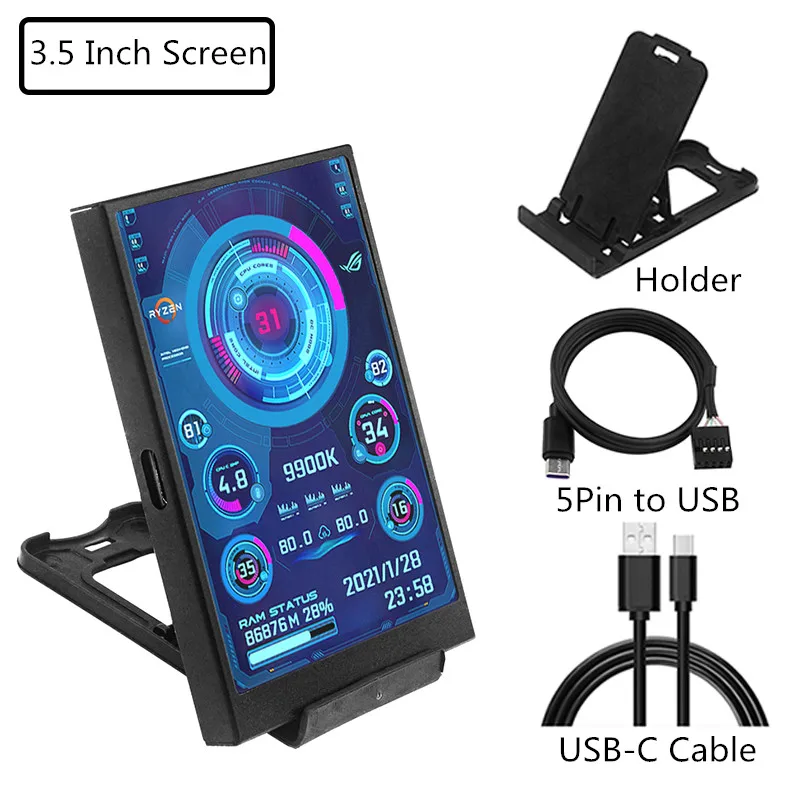 3,5/5/8,8 Zoll IPS Typ-C Sekundärbildschirm Mini-Computer Sekundärbildschirm CPU GPU RAM HDD-Monitor USB-Display frei AIDA64
