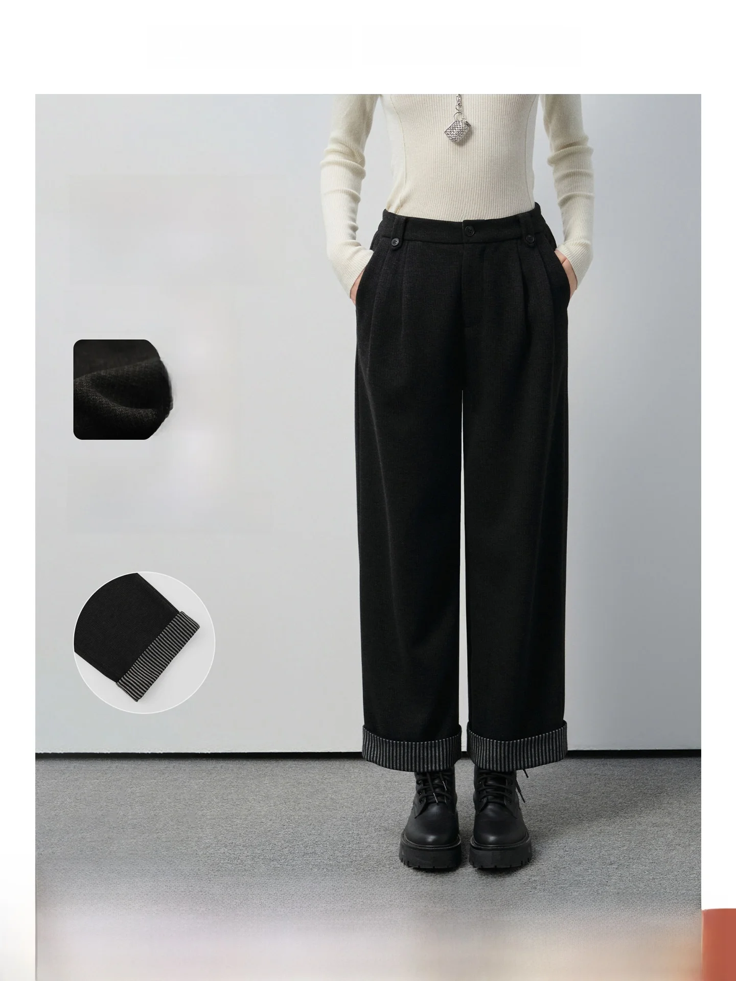 

Шерстяные брюки с высокой талией, широкими штанинами и прямым кроем для женщин больших размеров, модные универсальные повседневные брюки на весну