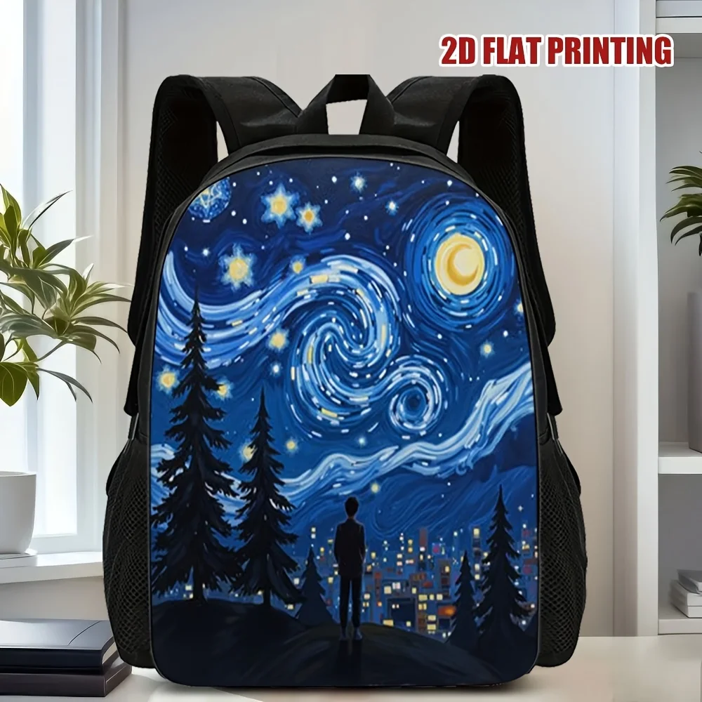 

1 Star Thinker 2D Flat Fun Backpack for Adults - Large Capacity Shoulder Bag with Washable Zipper Closure, Adjustable Double