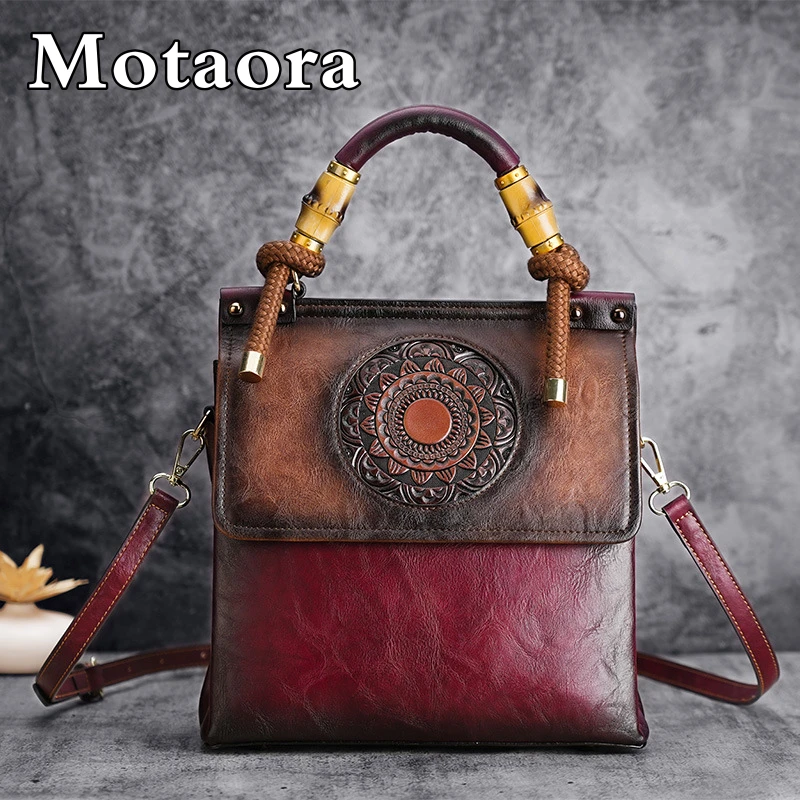 MOTAORA 2025 Women's Bamboo Handle Shoulder Bag | Embossed Leather Handbags with Rope Strap | Luxury Crossbody Purse 7 Colors