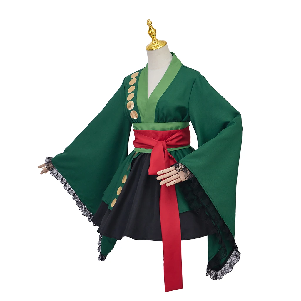 Women Roronoa Cosplay Zoro Female Costume Kimono Dress Set Anime Cosplay Green Kimono Dress For Women Halloween Set