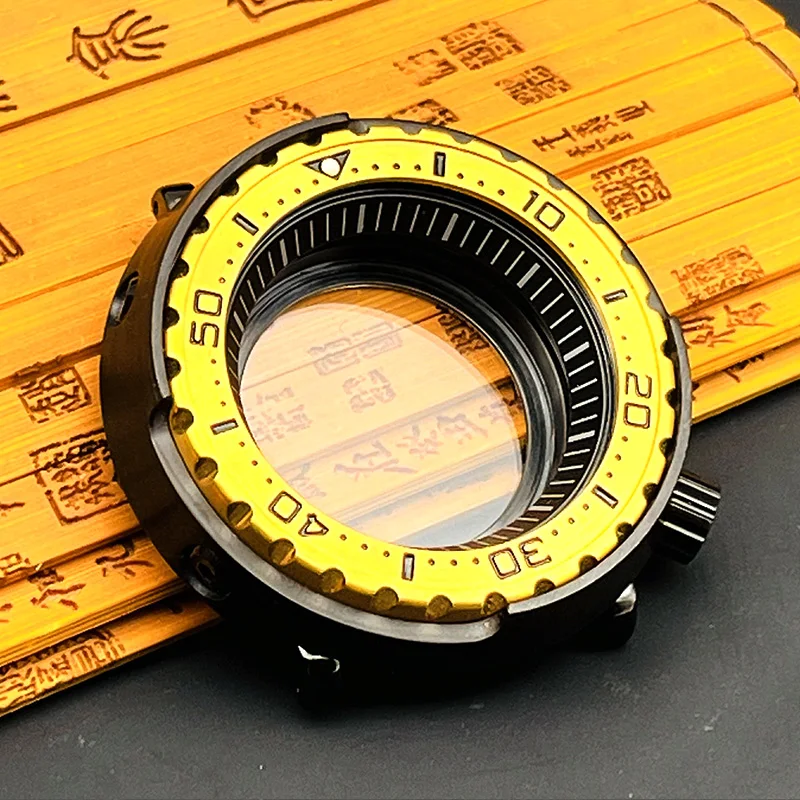 Matte Black-Gold Seiko Tuna Canned Watch Cases fits NH35 NH36 4R Movement Transparent Back Cover Gold Bezel NH35 Tuna Watch Case