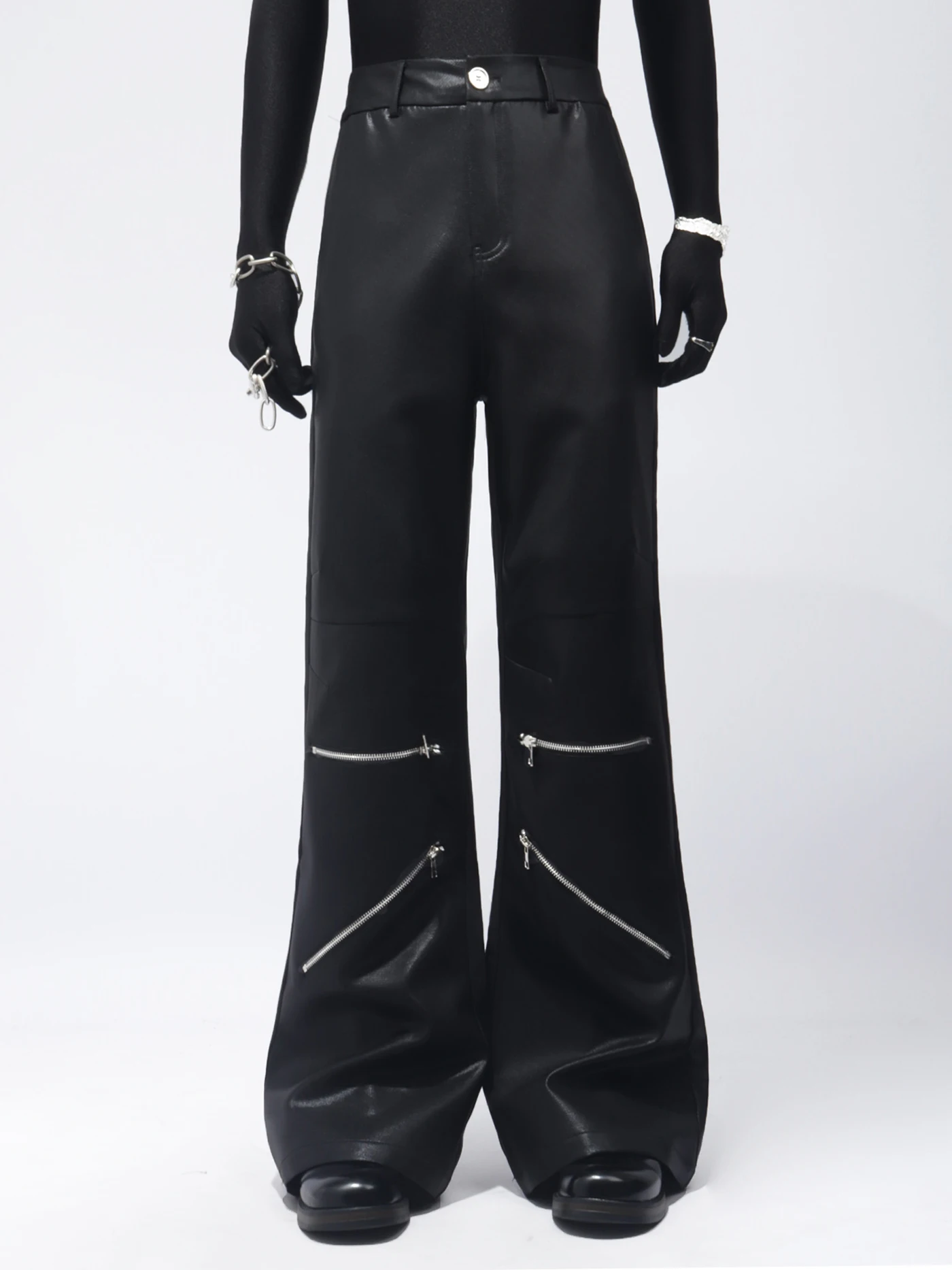 2025 Summer New Design Metal Zipper Long Pants Trendy Men's Fashionable Handsome Casual Flared Pants