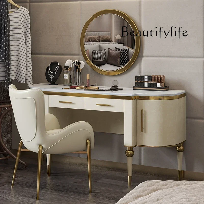 

Light luxury dresser storage cabinet integrated stainless steel leather marble post-modern high-end makeup table