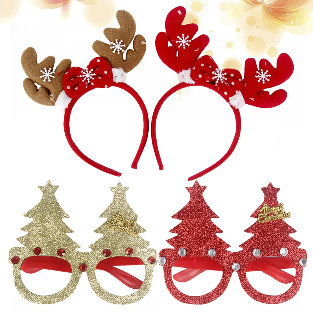 

4Pcs Festive Christmas Headbands and Eyeglasses Set One Size Fits Most Comfortable Party Decorations for New Year Halloween Fun