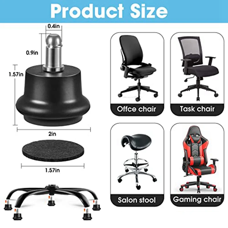 Bell Glides Replacement Office Chair Swivel Caster Wheels To Fixed Stationary Castors,Separate Self Adhesive Felt Pads