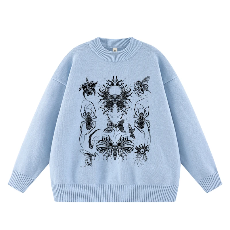 

Harajuku Y2K Aesthetics Retro Knitted Sweater Fashion Casual Long Sleeve Pullover Gothic Creative Comic Pattern Printing Sweater