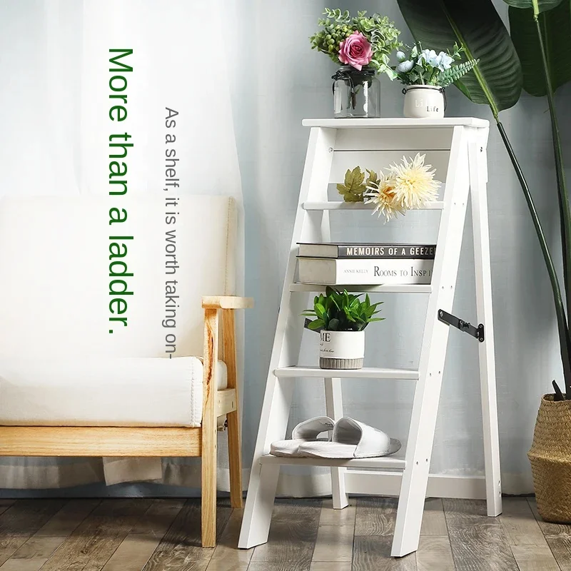 Indoor Thickened Ladder Chair Multi-Function Folding Stool Climbing Ladder Strong and Stable Wooden Step