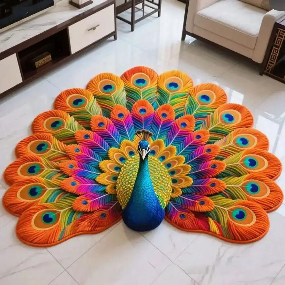 Special-shaped Peacock Carpet Soft Absorbent Bathroom Floor Mat Non-slip 40x40cm/80x80cm Blanket