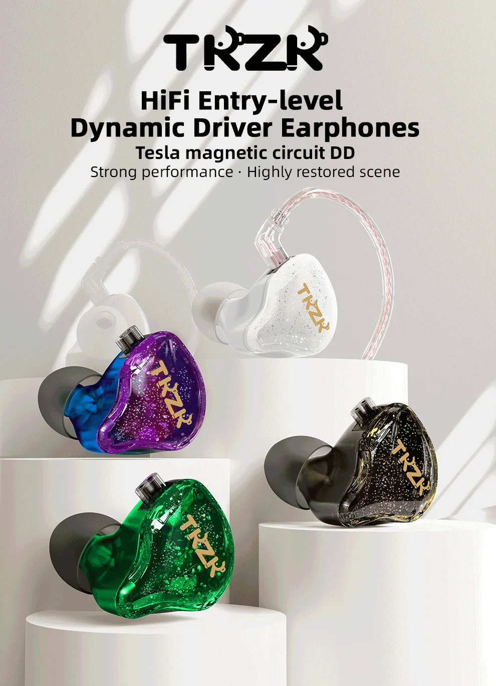 TKZK TK01 Dynamic Driver Earphones Gold-plated 2PIN Magnetic Circuit DD In Ear Monitor Double Parallel OFC Cable Hearphones kz