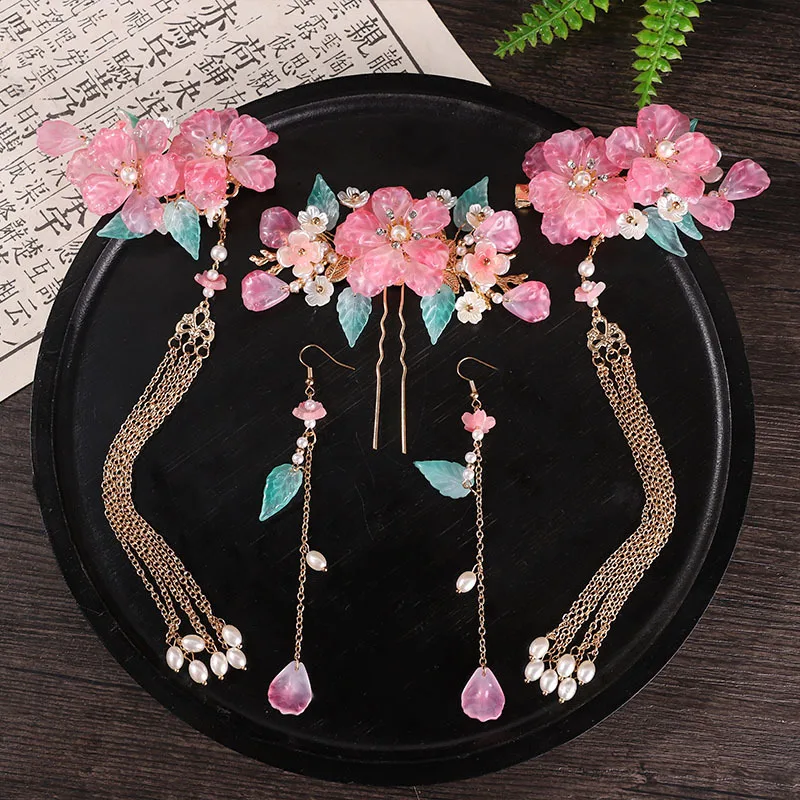 

Vintage Girls Fringe Hair Clip Hairpin Flower Hair Stick Chinese Style Han Custme Hair Accessories Women Hanfu Headdress Set