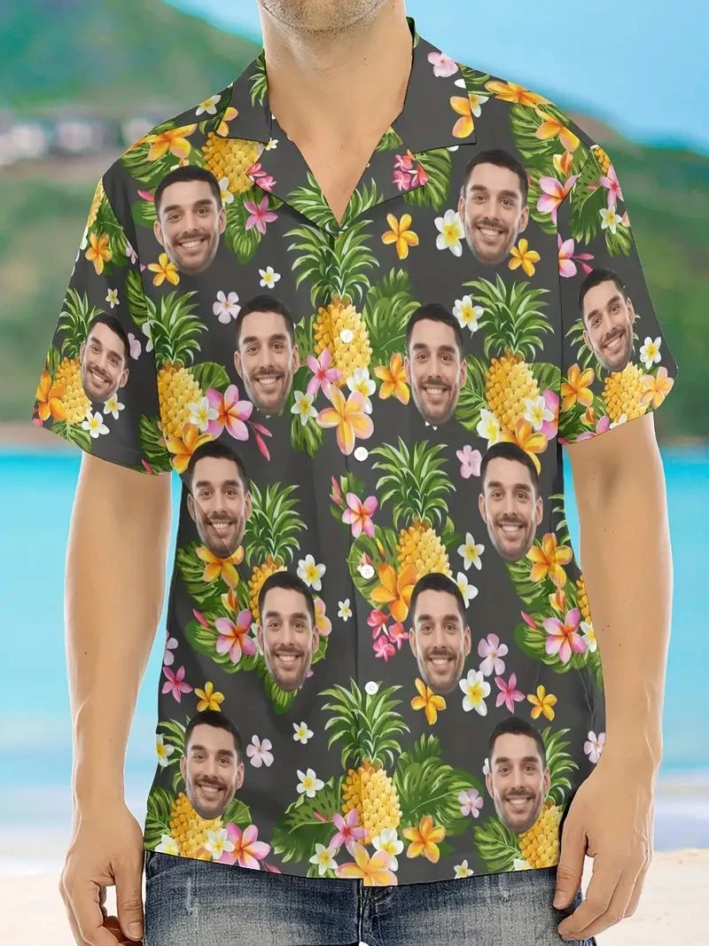 Hawaiian Custom Photo Face Shirt Fun 3D Diy Print Button Shirts Short Sleeves Aloha Shirt Tops Female Small Size Beach Blouses