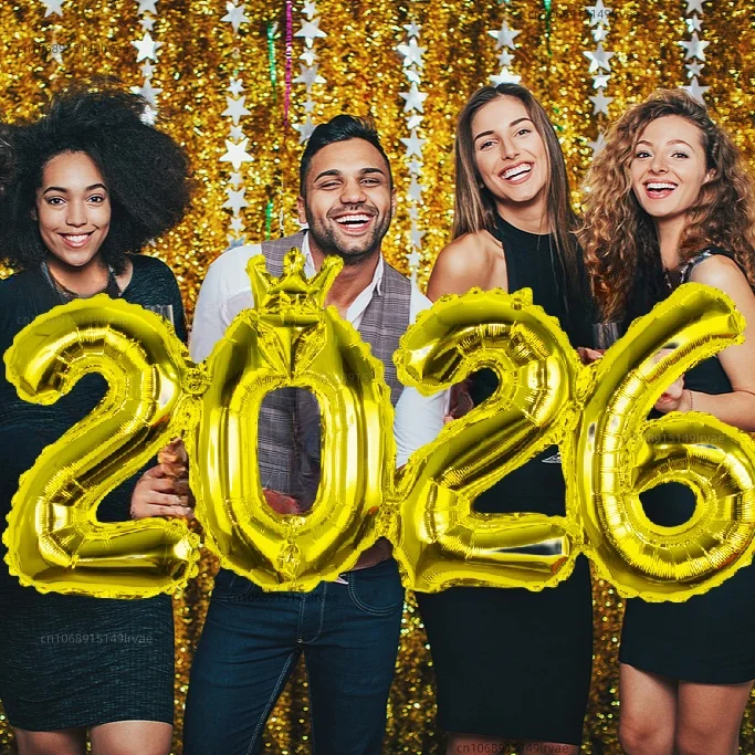 2026 Globos con números de lámina de corona dorada para Año Nuevo 2026 Festival de Nochebuena Suministros para fiestas Decoraciones de graduación Navidad 2025