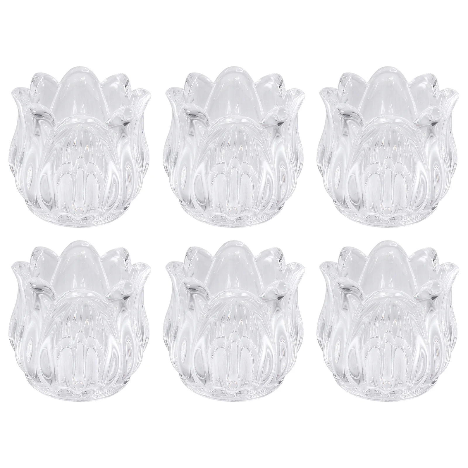 

6Pcs Flower Shape Transparent Cup Crystal Glass Holder Romantic Engagement Party Desktop Decor Candleholder