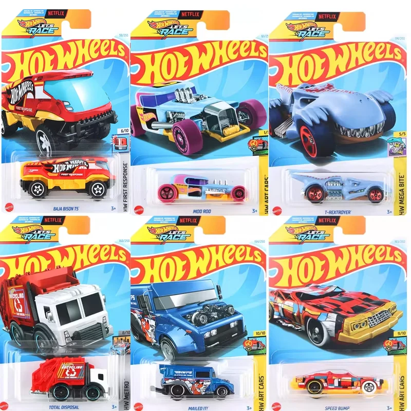 

2024J Original Hot Wheels Car Let's Race Toys for Boys 1/64 Diecast Vehicle Baja Bison Mod Rod T-Trextroyer Total Disposal Gift