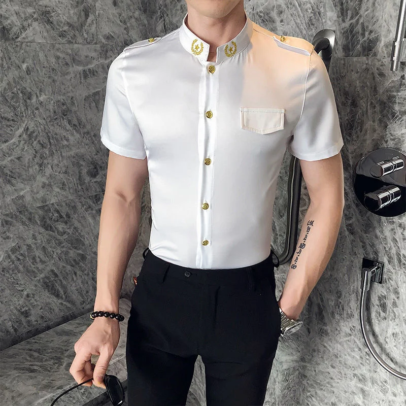 

High Embroidery Palace Gold Neck Shirt Button Up Shirt Men Luxury Stylish Shirt For Men Moda Hombre 2023 Camisa Masculina Social