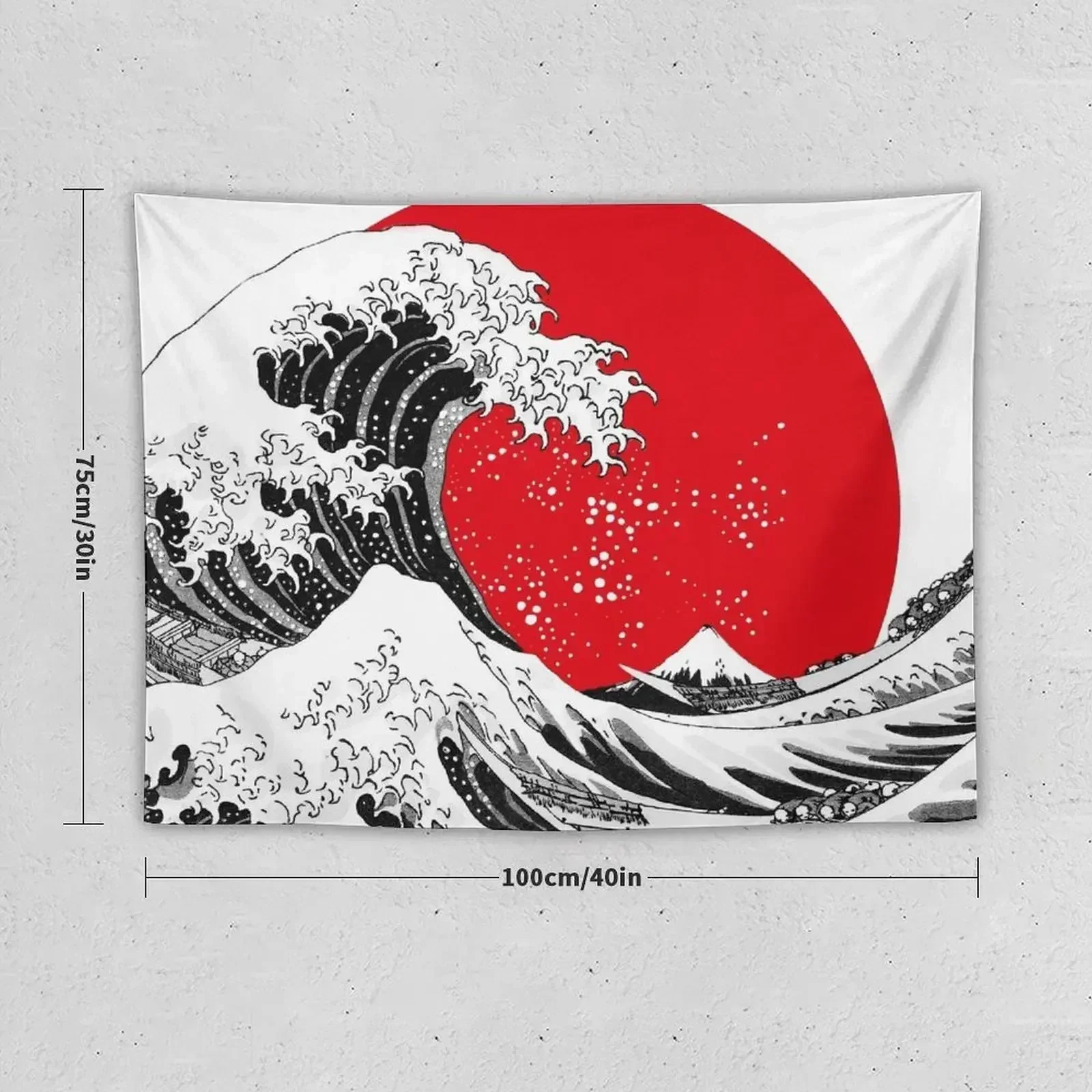 The Great Wave Off Kanagawa, Big Red Sun Tapestry Kawaii Room Decor Room Decore Aesthetic Tapestry