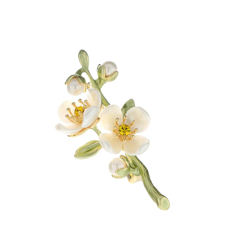 1PCS Vintage Temperament Plant Flower Pearl Green Jasmine Brooch For Women Corsage Anti-exposure Pin Accessories Jewelry Gift