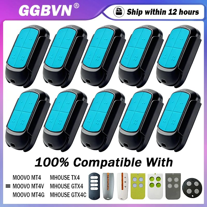 Replace For MHOUSE GTX4 GTX4C TX3 TX4 MOOVO MT4 MT4V MT4G Garage Door Gate Remote Control 433.92MHz Includes Visor Clip