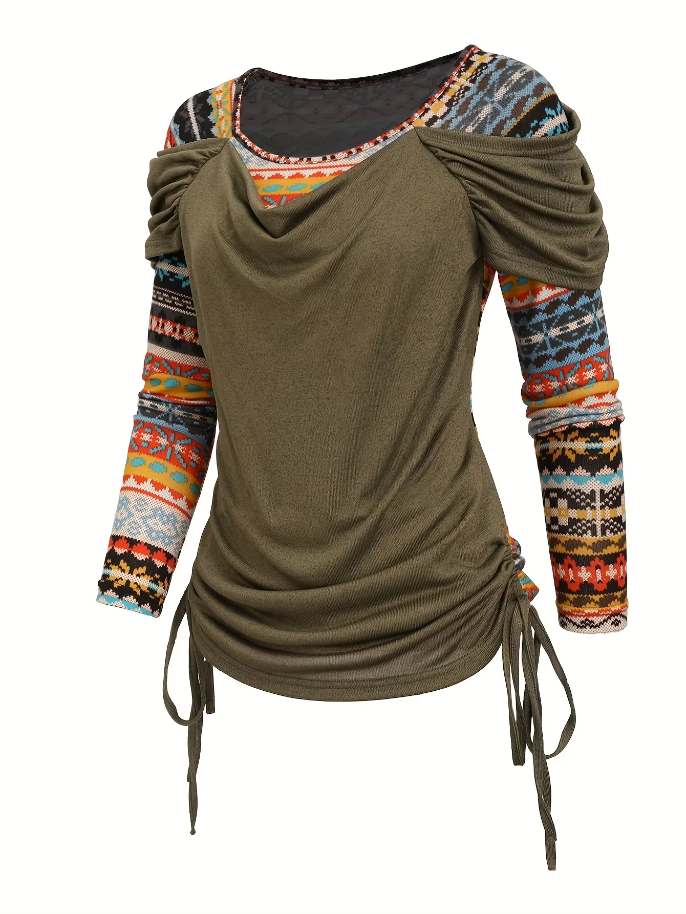 

European and American fashion women's spring new popular textured crossover button decorative two-in-one long sleeve top