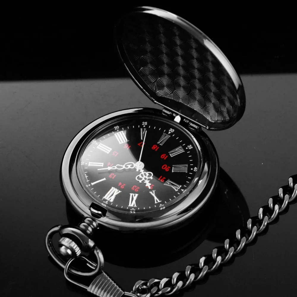 Moda clássica 37cm corrente fob aço liso polonês relógio de bolso de quartzo masculino pingente presentes