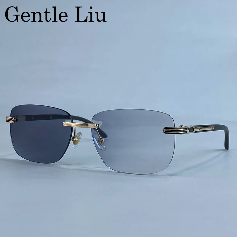 

Square Rimless Change Color Sunglasses Men 2025 Luxury Brand UV400 Outdoor Anti Blue Light Glasses Trendy Punk Eyewear For Male