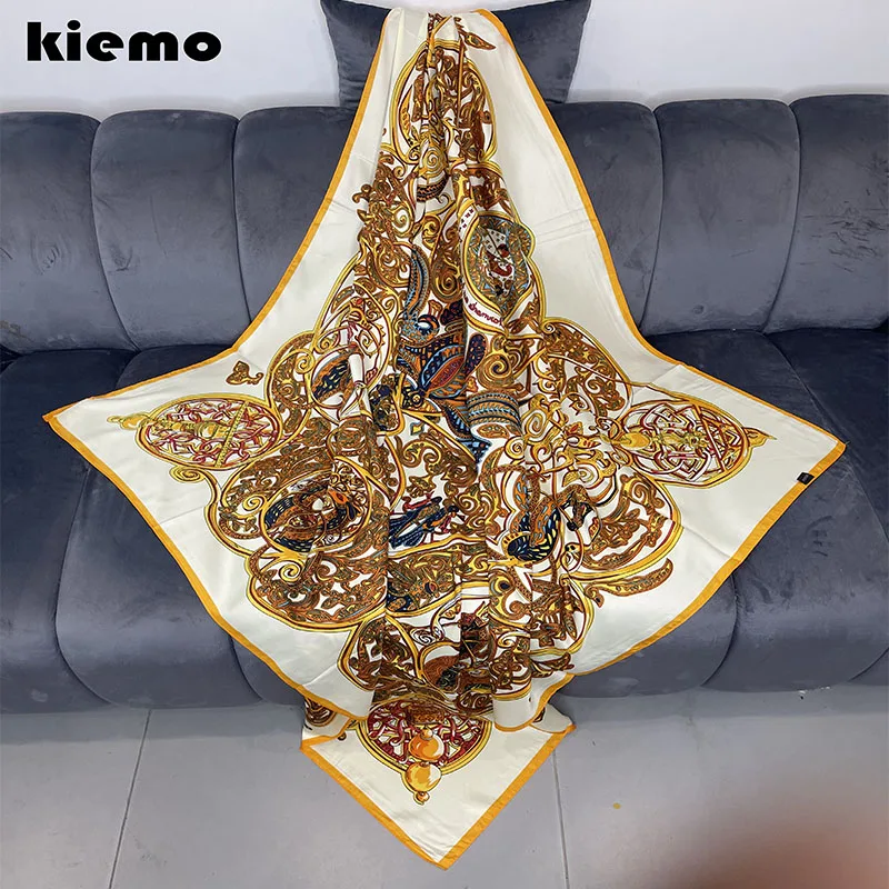 

130cm Large Square Scarf For Women Spring New Hot Selling Oil Painting Flower Women's Headscarf All-Match Silk Scarf Shawl