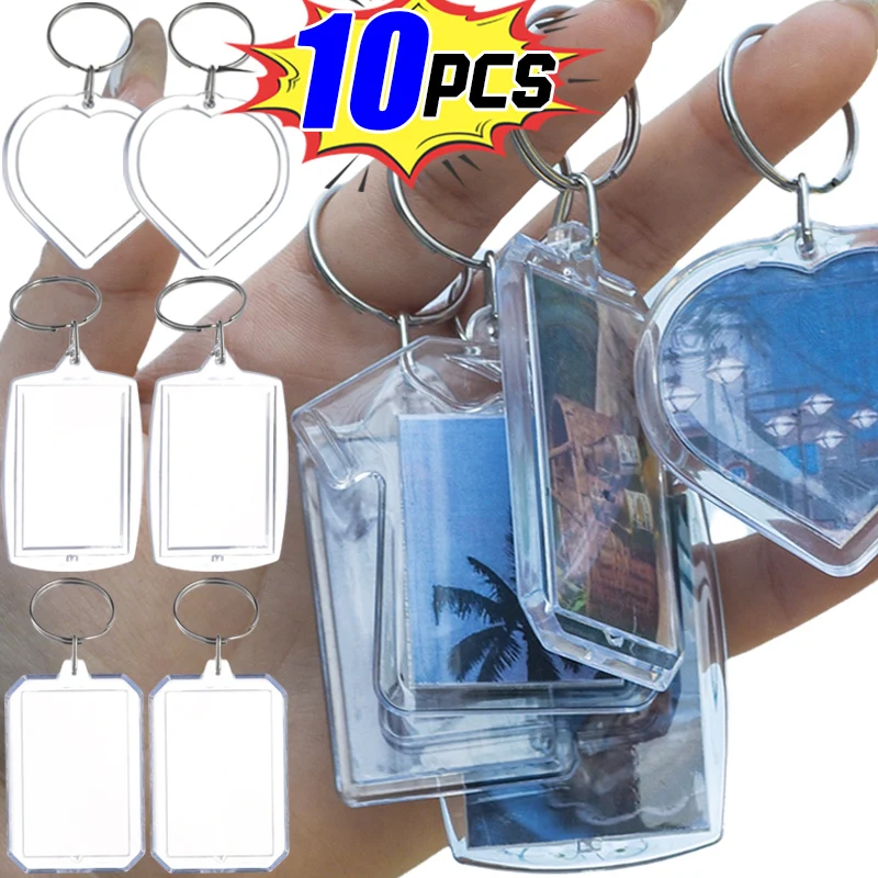 10/1pcs Transparent Photo Frame Keychain Tassels Snap-In Custom Insert Photo Acrylic Blank Keyring Clear Blank Picture Pendant