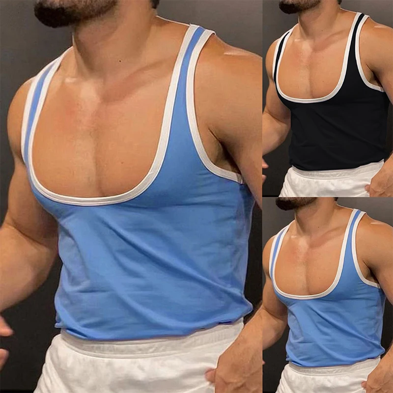 Sommer männer Dünne Gym Tank Tops Freizeit Beliebte Ärmellose Sportwear Mode Gut Sitzende Patchwork Bodybuilding Weste S-2XL – Detail 3