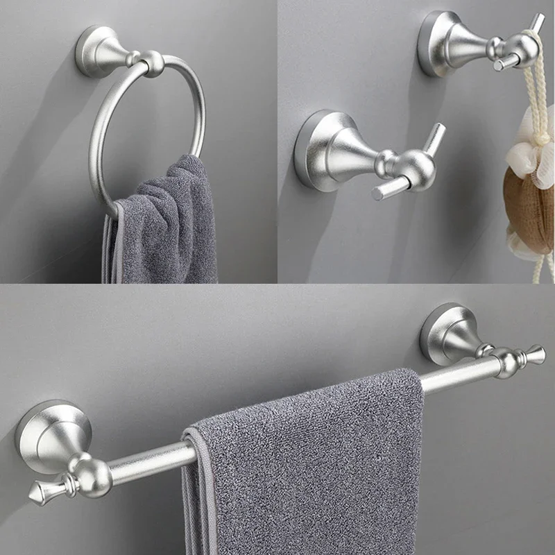 

Aluminum Alloy Wall Mount Towel Bar Towel Ring Toilet Roll Paper Holder Robe Hook Matte Black Bathroom Accessories Hardware Set