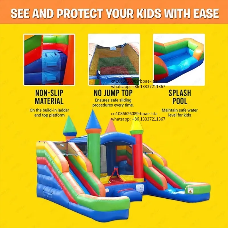 16.5ft L 15ft W 11ft H Crossover Rainbow Castle PVC Inflatable Bounce House With Double Slide For Kids Outdoor Garden Party