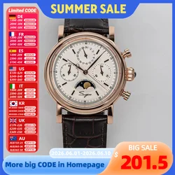 Sugess-Montre-bracelet Pilote pour Homme, Chronographe Mécanique, Étanche, Original, Mouvement ST1908, Phase de Lune, Calendrier, Col de Cygne, 2022