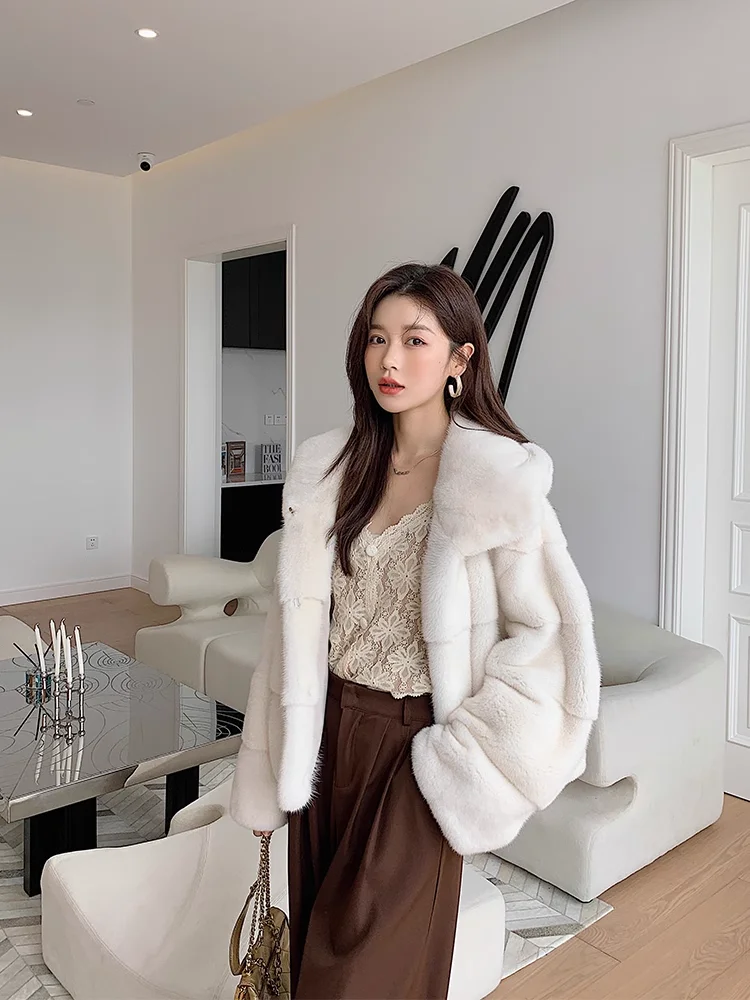 

HDHOHR 2024 New Real Mink Fur Coat Women Fashion High Grade Mink Coat Multiple Colour Real Mink fur Jackets Female With Big Hat