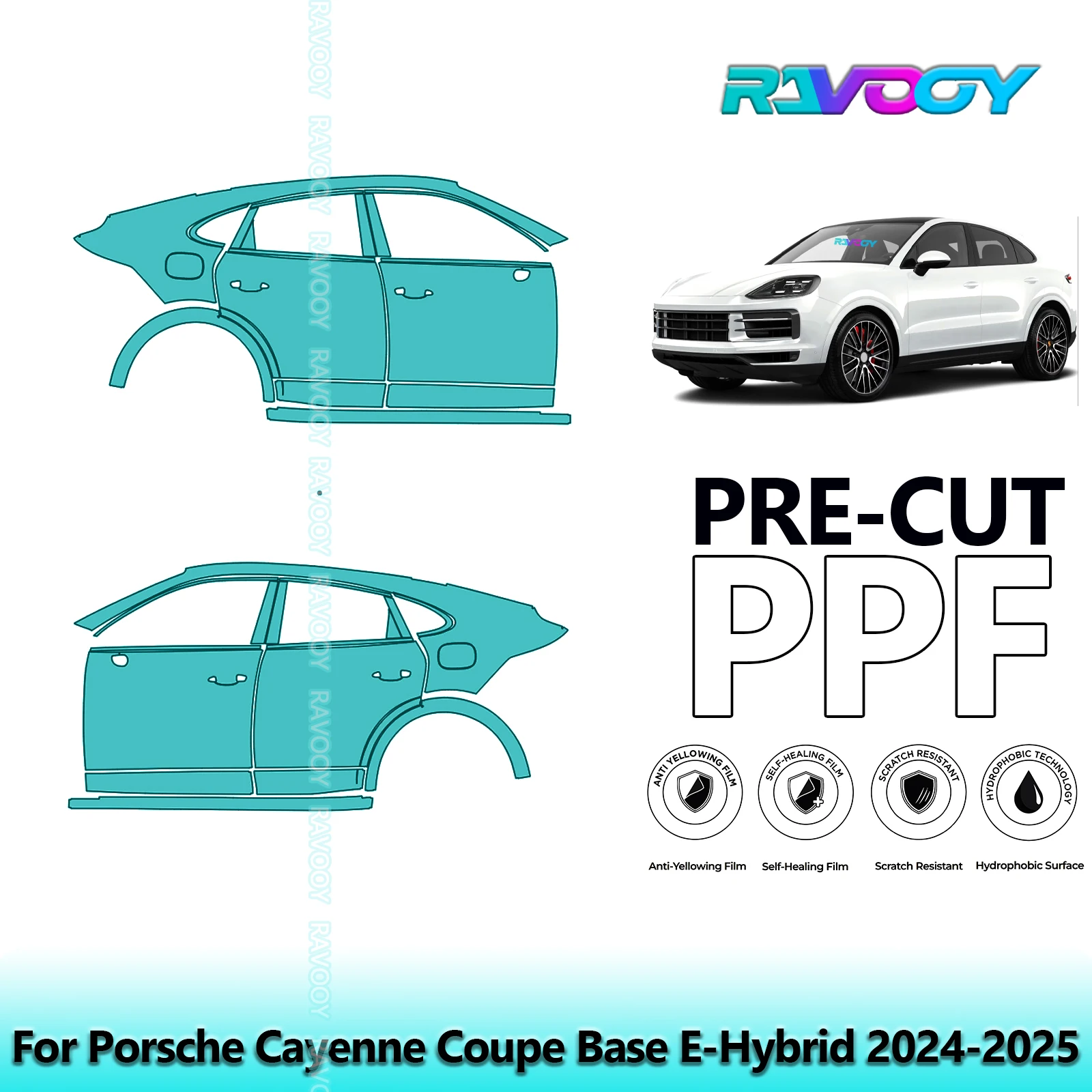 

For Porsche Cayenne Coupe Base E-Hybrid 2024-2025 8.5mil Pre-Cut PPF Door & A/B Pillar Kit TPU Paint Protection Film Set
