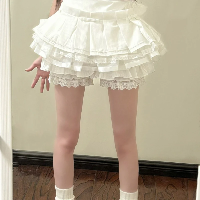 Sweet Lolita Style Safety Short Pants Women Kawai Ruffles Bow Knickers Japan Fashion Elastic Waist Bloomers Cute Pumpkin Shorts