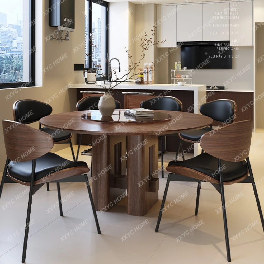 

Solid wood round dining table Modern minimalist medieval round table Minimalist round rock slab dining table