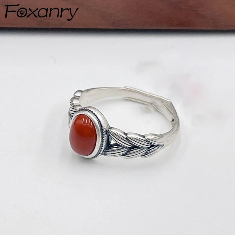 Foxanry الأحمر الزركون خواتم الخطبة للنساء الأزواج موضة جديدة خمر الشرير القمح الأذن الهندسة اليدوية مجوهرات الحفلات هدايا #1