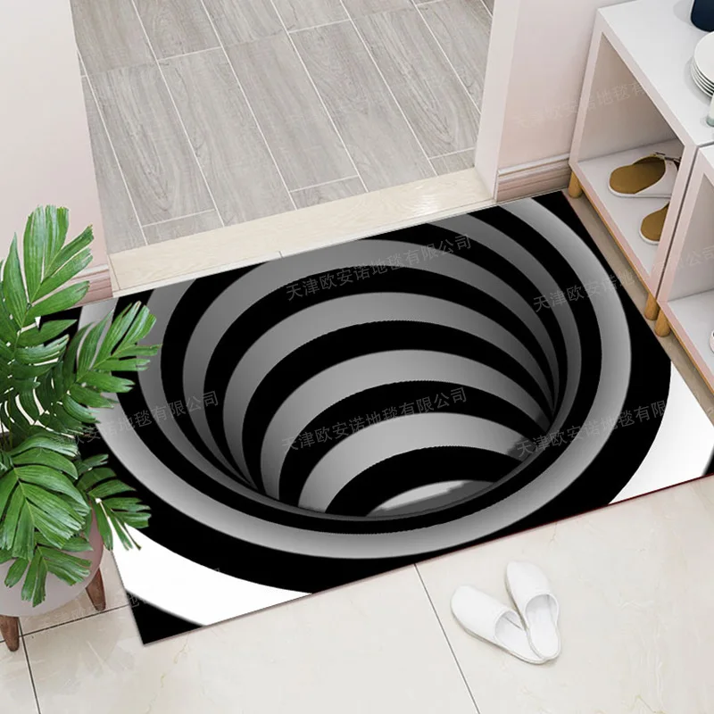 VIKAMA 3D Stun Carpet Pattern Washable Bedroom Living Room Coffee Table Carpet Black And White Trap Floor Mat Home Decoration
