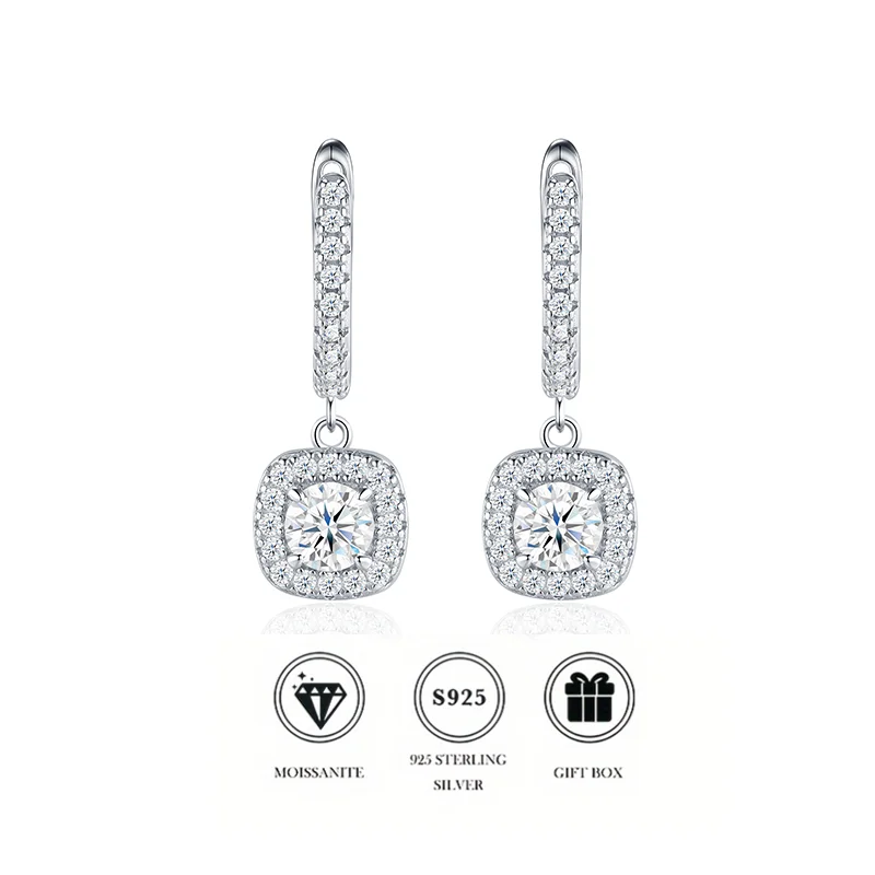 

Luxury Halo Moissanite Leverback Earrings, 925 Sterling Silver Cushion Cut Drop Earrings, Perfect for Wedding/Anniversary/Gift f