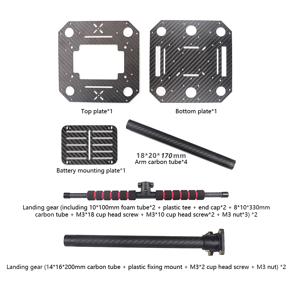 JMT Vollcarbon 450MM 550MM Radstand Trux X-Type Rahmenkit mit Batterie-Montageplatte und Fahrwerk, 30*30mm Motorloch – Detail 2