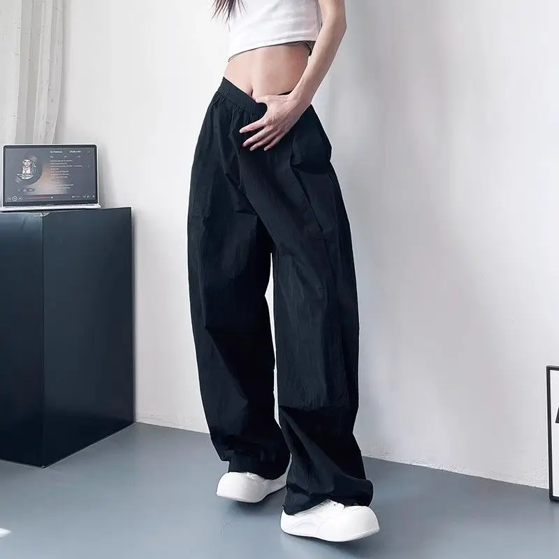 Nuevos pantalones de chándal informales y versátiles de secado rápido, pantalones de pierna ancha sueltos y delgados de cintura alta