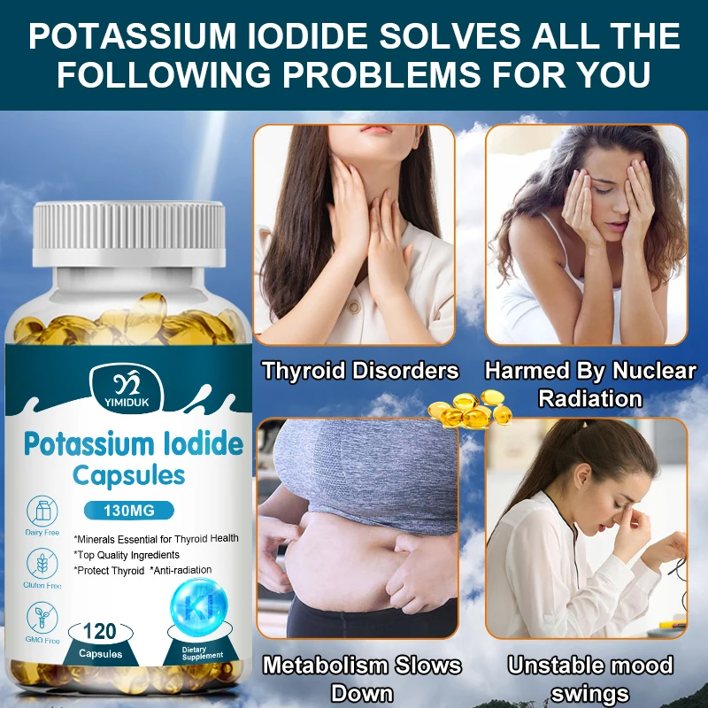 Potassium Iodide Capsules KI (Stable Iodine) 130 mcg per Day - Thyroid Support Supplement