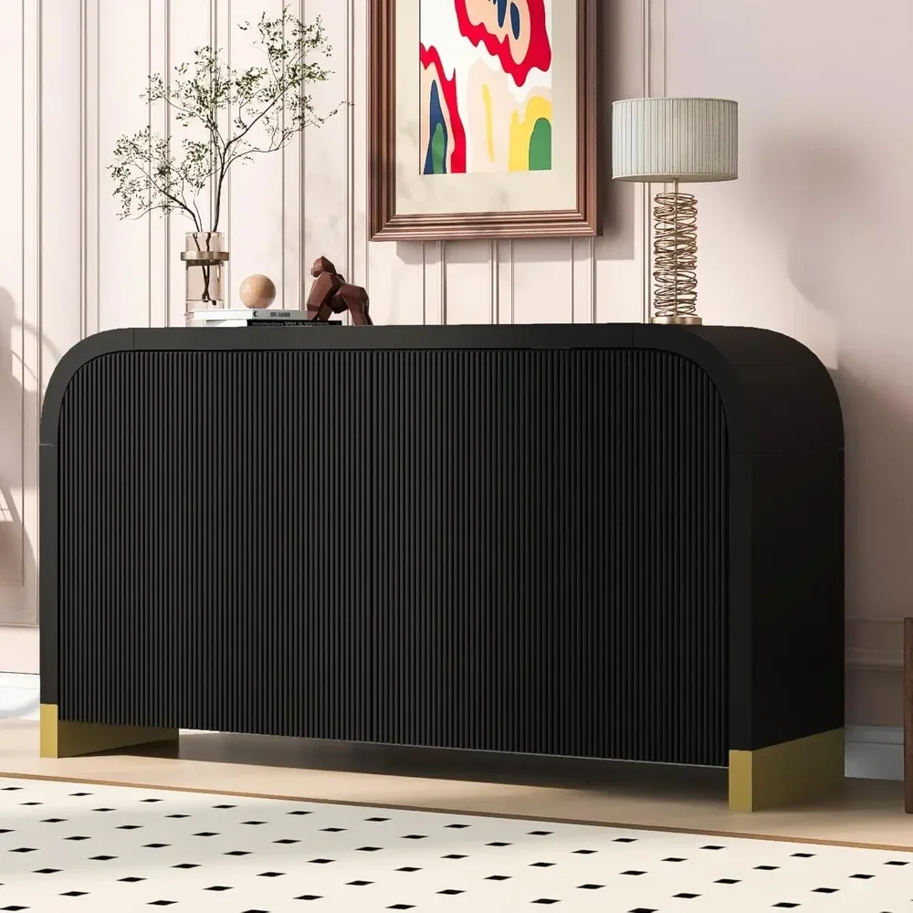 

Sideboard with storage adjustable shelves and unique curved corners, wavy panel door trim for the living room