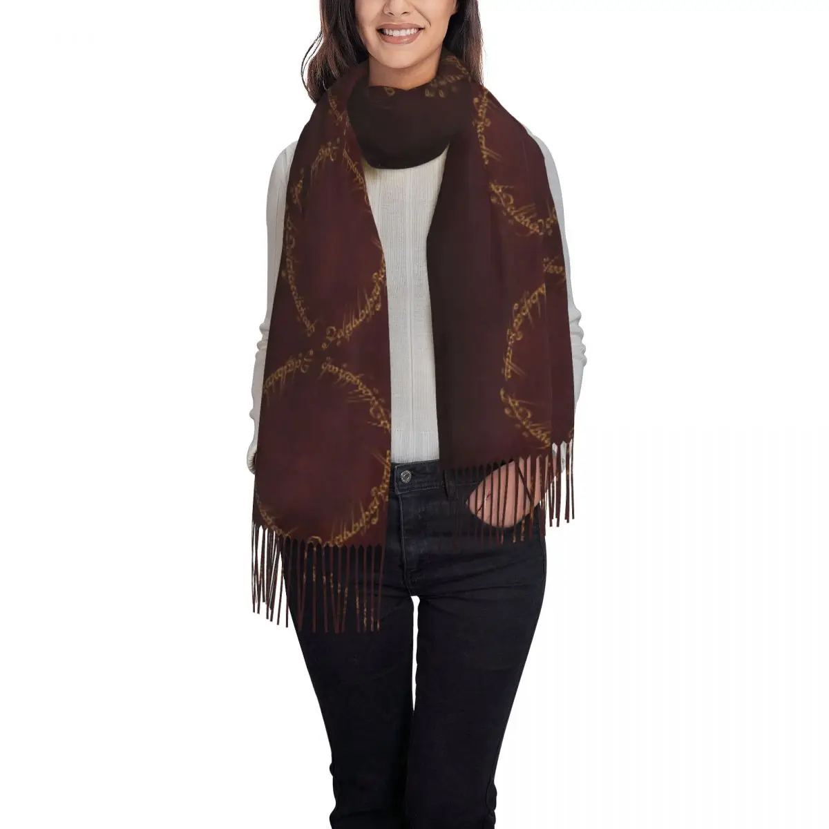 Women Scarf Warm L-Lords Of The R-Rings Large Scarves with Tassel Luxury Brand Shawls and Wrap Autumn Custom Foulard