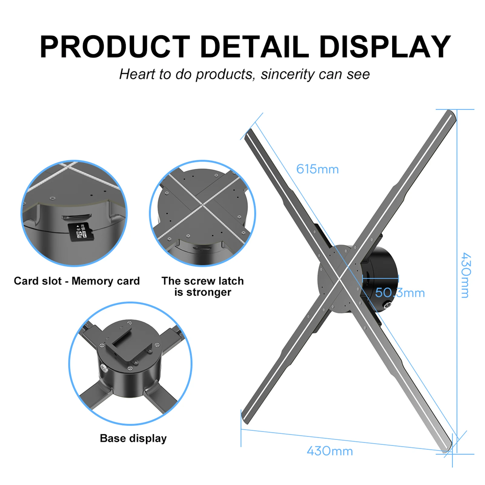 Projetor de holograma 3D Ventilador de exibição de publicidade Player montado na parede 2K HD LED Ventilador de vídeo fotográfico com 722pcs contas de luz LED
